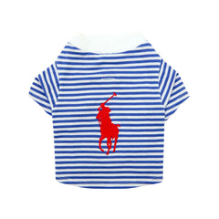 Cat and Dog Polo Pony Stripe T-Shirt in Royal Navy White