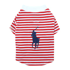 Cat and Dog Polo Pony Stripe T-Shirt in RL2000 Red and White