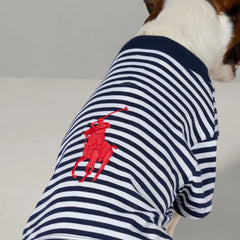 Cat and Dog Polo Pony Stripe T-Shirt in Cruise Navy and White