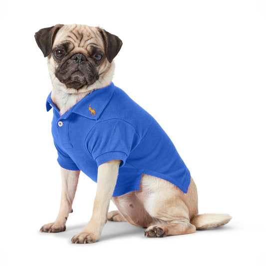 Cotton Mesh Cat and Dog Polo Shirt - New Iris Blue